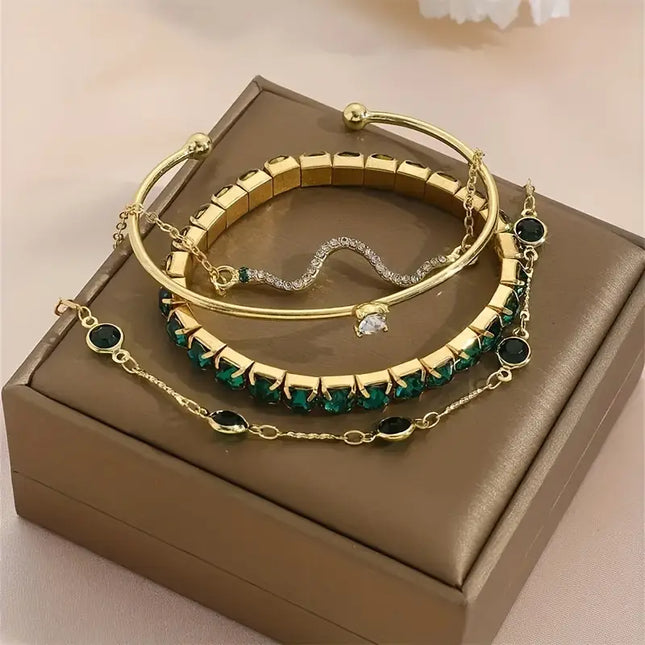 4pcs Vintage Elegant Jewelry Set, Zinc Alloy Fashion Stretch Bracelet
