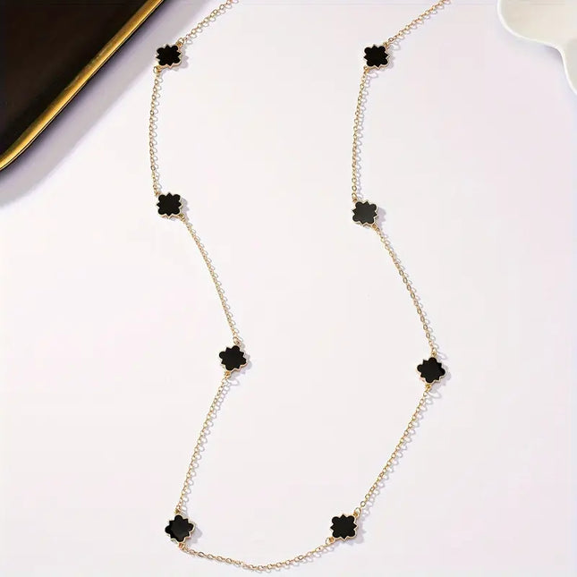Vintage Simple Geometric Flower Shape Drip Oil Long Necklace