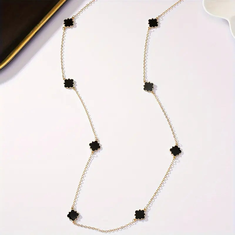 Vintage Simple Geometric Flower Shape Drip Oil Long Necklace