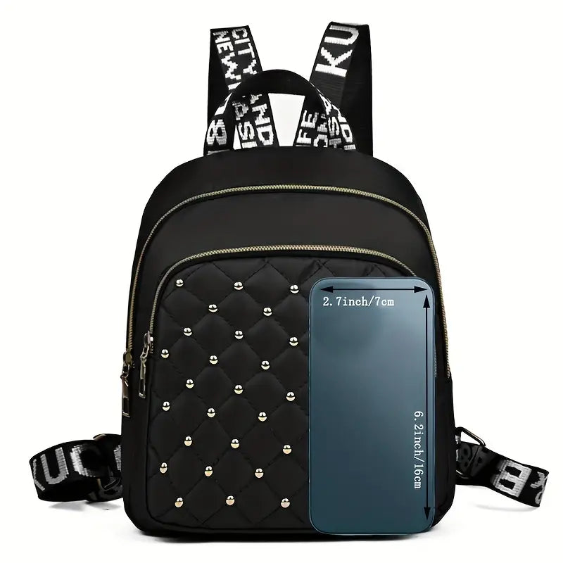 Casual Nylon Backpack with Rhinestone Embellishments