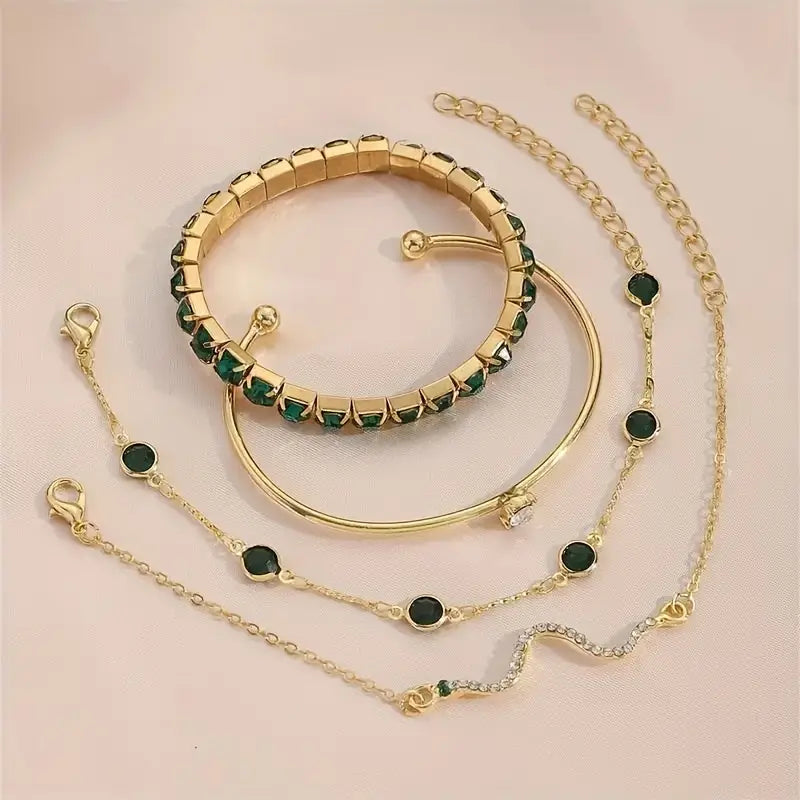 4pcs Vintage Elegant Jewelry Set, Zinc Alloy Fashion Stretch Bracelet