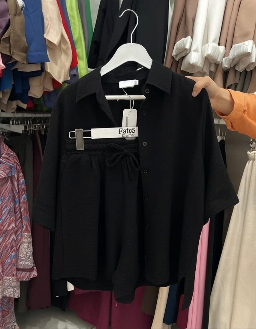 Women's Poly Linen Shirt & Short Set