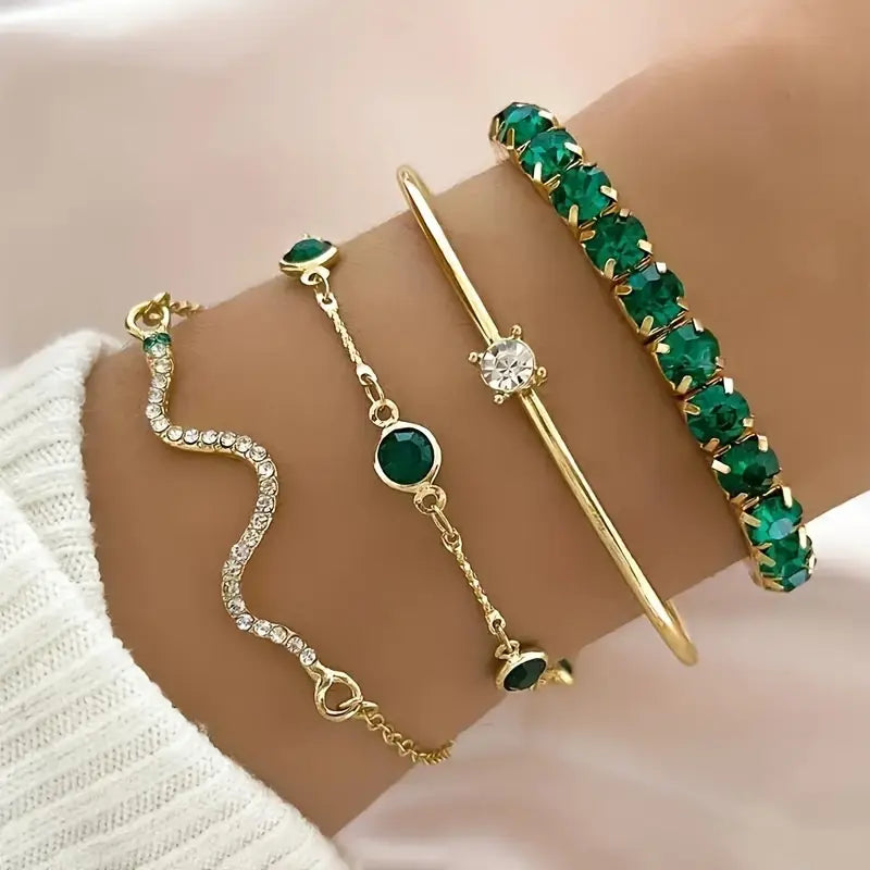 4pcs Vintage Elegant Jewelry Set, Zinc Alloy Fashion Stretch Bracelet