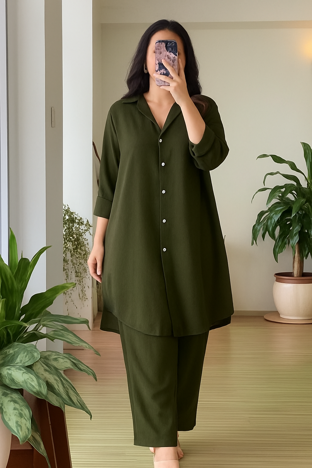 Women's Poly Linen Shirt & Trouser Set