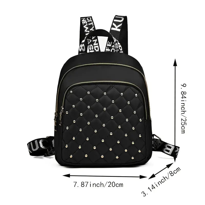 Casual Nylon Backpack with Rhinestone Embellishments
