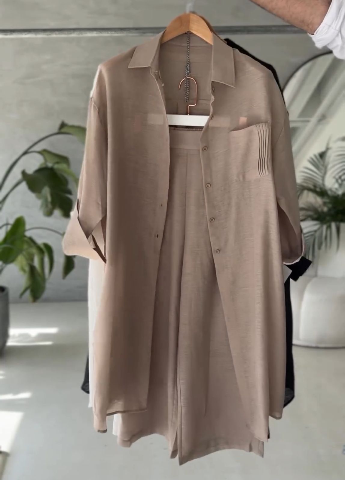 Women's Poly Linen Long Shirt & Plazo Set