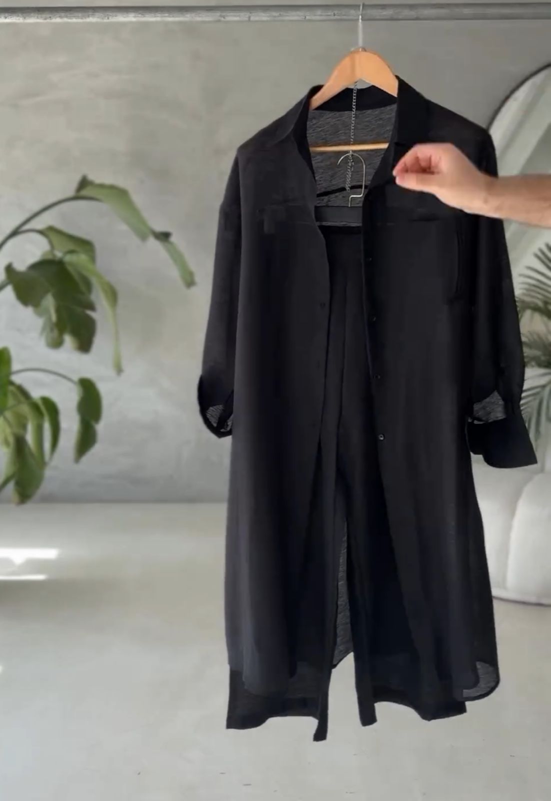 Women's Poly Linen Long Shirt & Plazo Set
