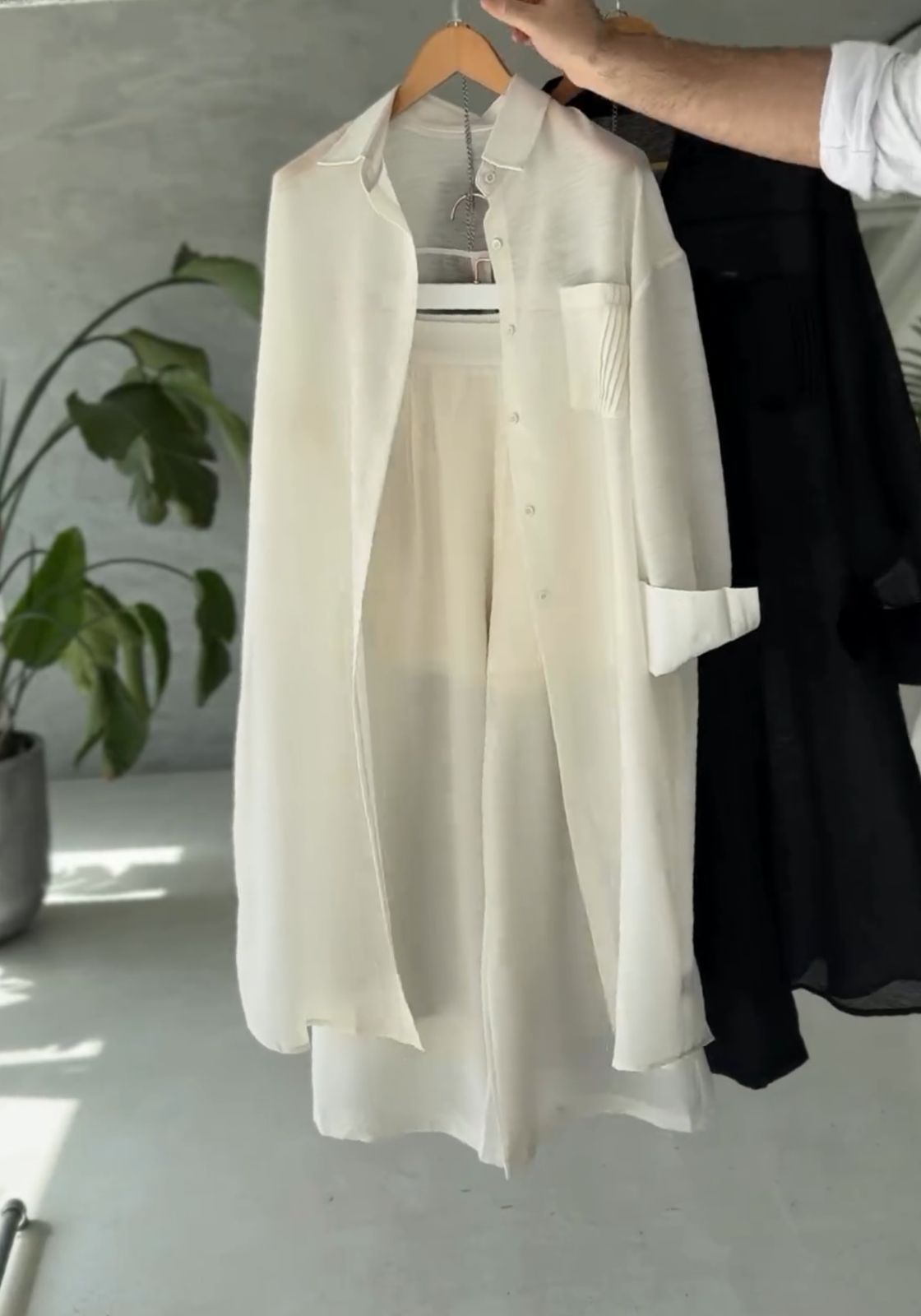 Women's Poly Linen Long Shirt & Plazo Set