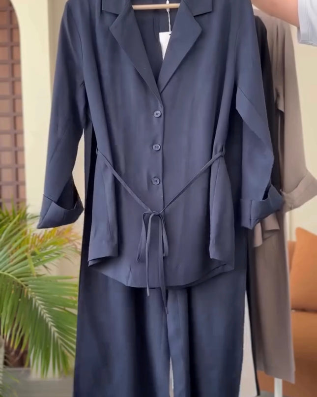 Women Coat Collar Shirt & Trouser Set