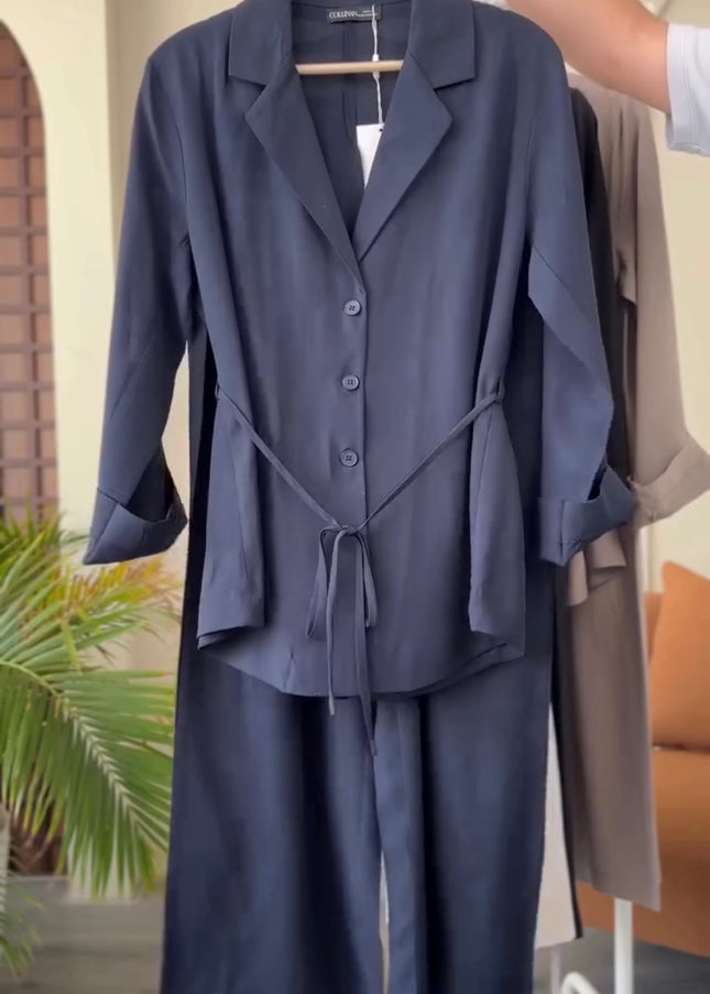 Women Coat Collar Shirt & Trouser Set