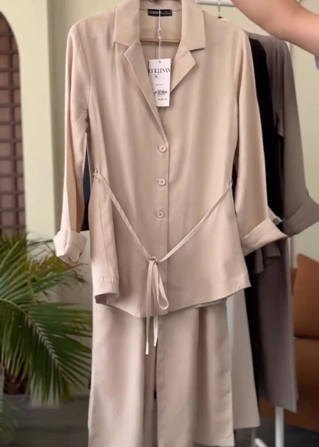Women Coat Collar Shirt & Trouser Set