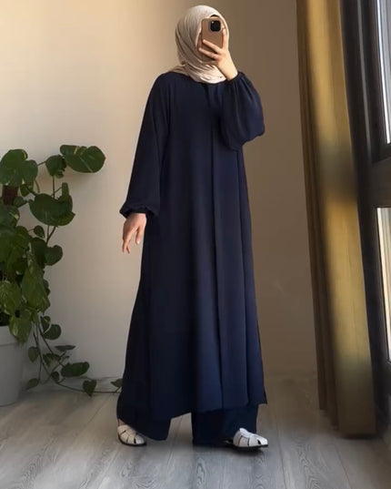 قميص نسائي طويل وبنطلون فضفاض