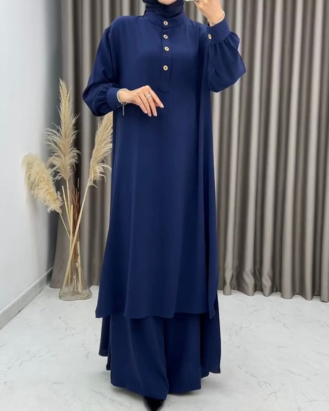 طقم قميص طويل وبنطلون فضفاض نسائي