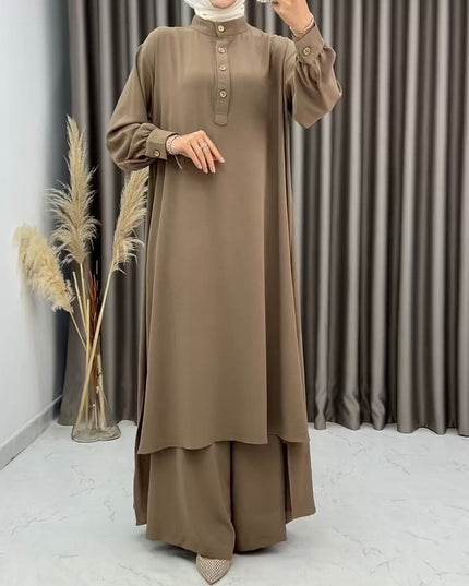 طقم قميص طويل وبنطلون فضفاض نسائي