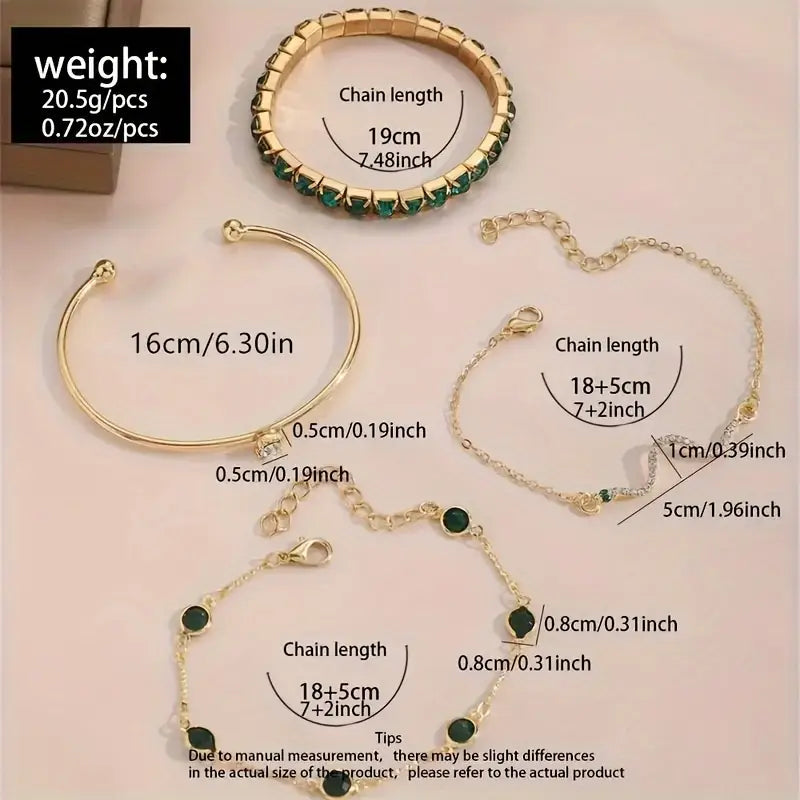 4pcs Vintage Elegant Jewelry Set, Zinc Alloy Fashion Stretch Bracelet