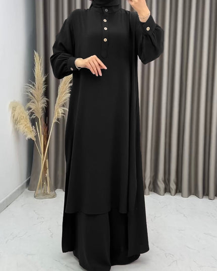 طقم قميص طويل وبنطلون فضفاض نسائي