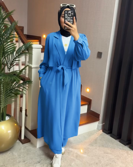 طقم نسائي من قميص وبنطال طويل على غرار المعطف