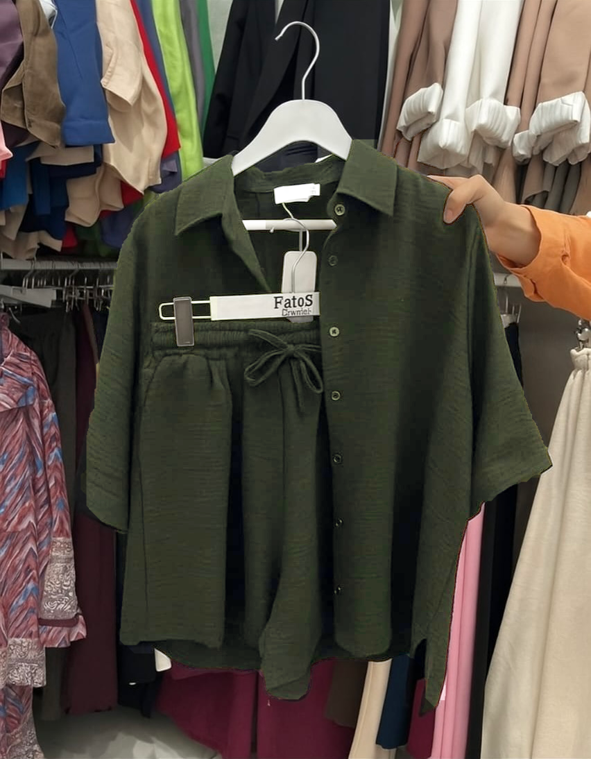 Women's Poly Linen Shirt & Short Set